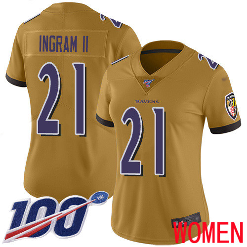 Baltimore Ravens Limited Gold Women Mark Ingram II Jersey NFL Football #21 100th Season Inverted Legend
